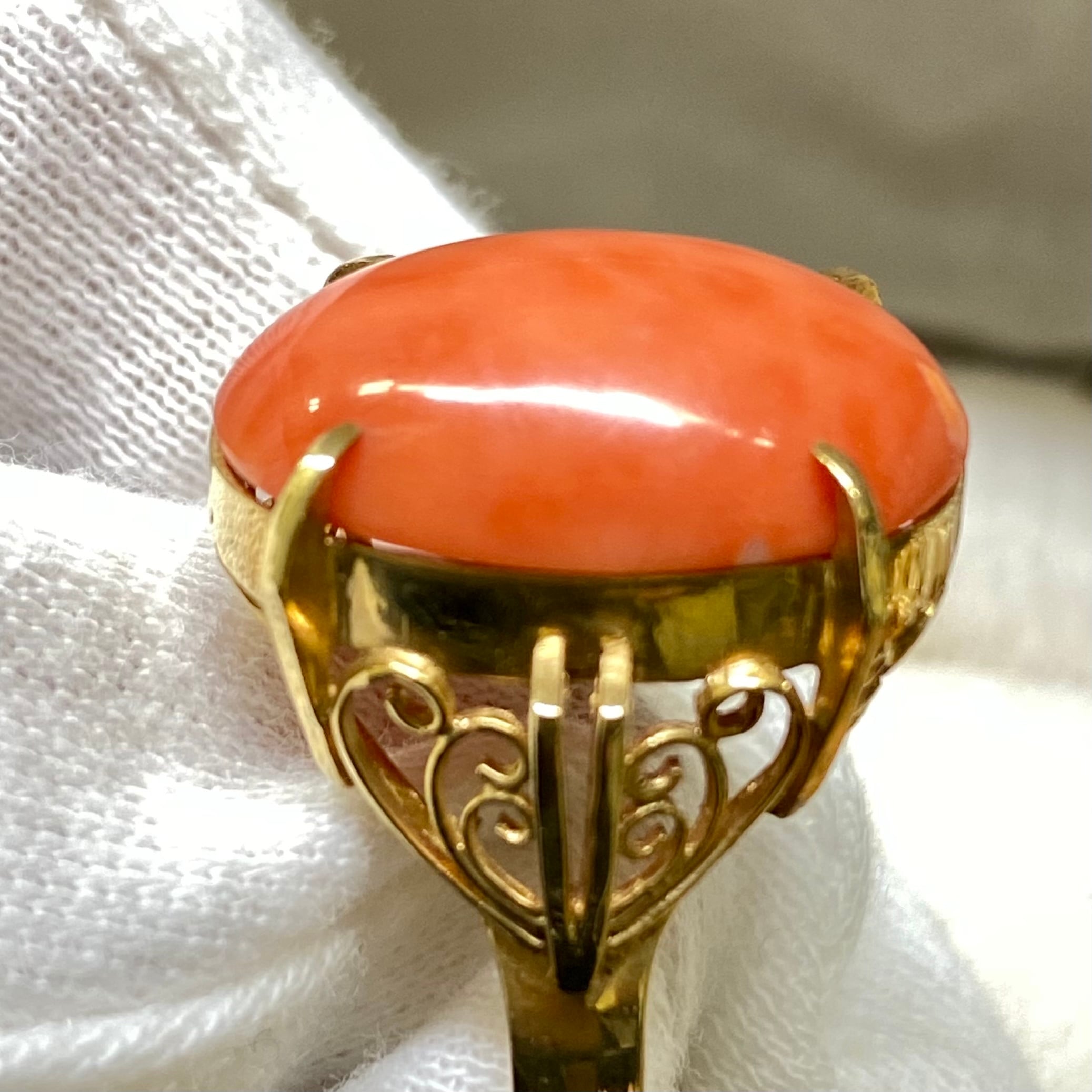 Japanese traditional ring】✨大きなの桃色珊瑚の昭和レトロリング