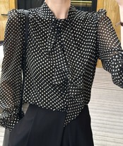 リボン付きシフォンブラウス