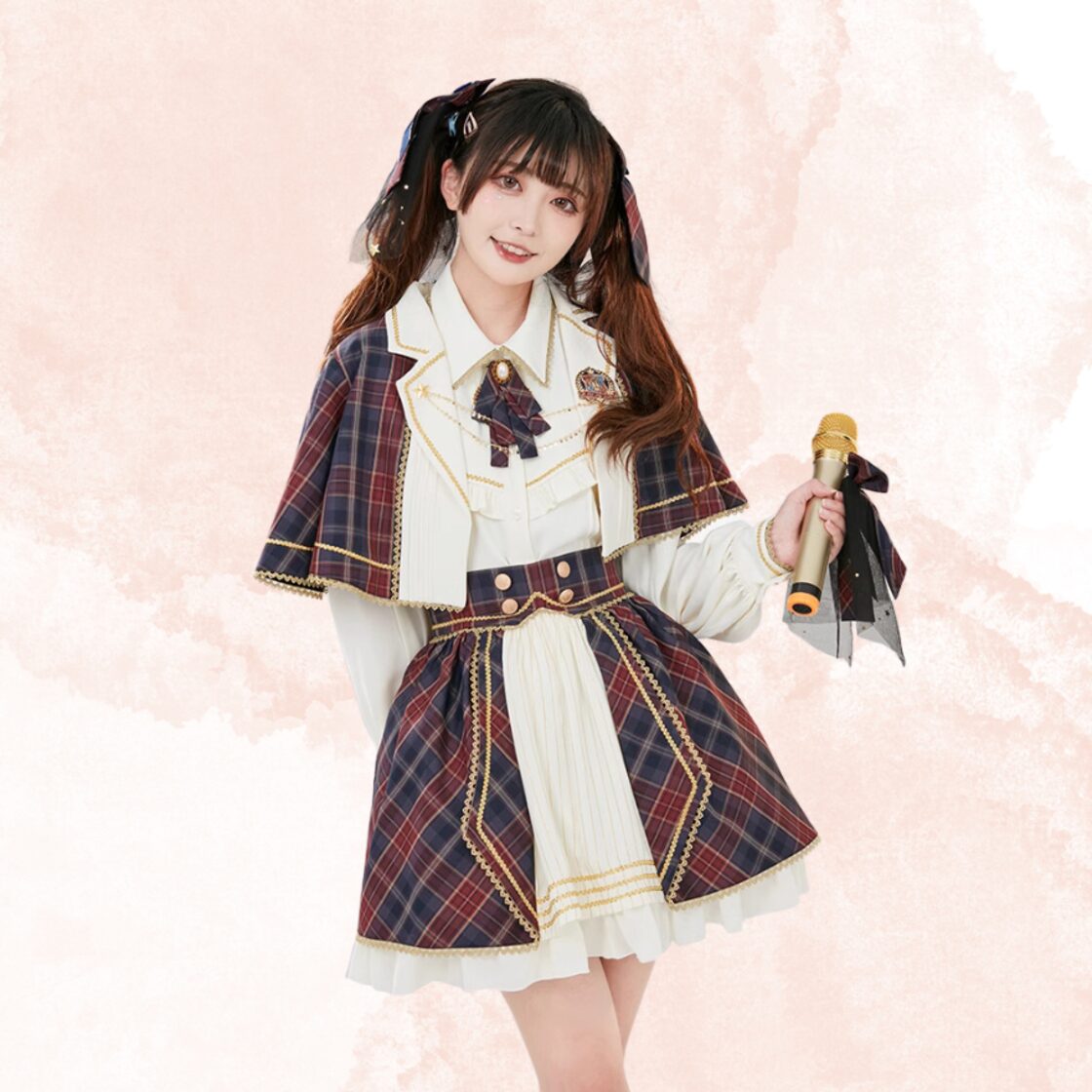 SEASONZ アイドル衣装 ブローチ付き蝶ネクタイ チェック柄