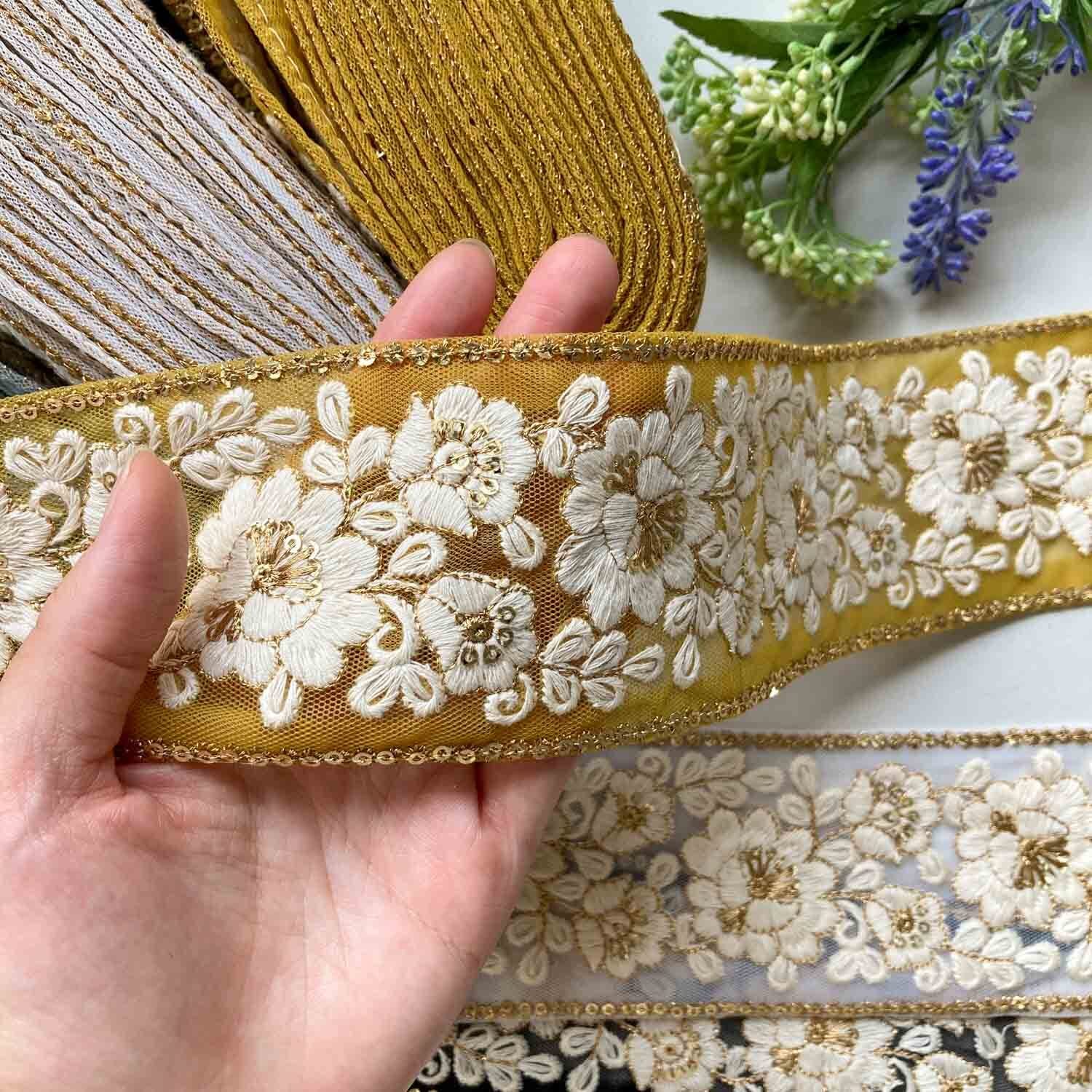 再入荷〉白花模様のインド刺繍レース（50cm〜） | Dua-アクセサリー