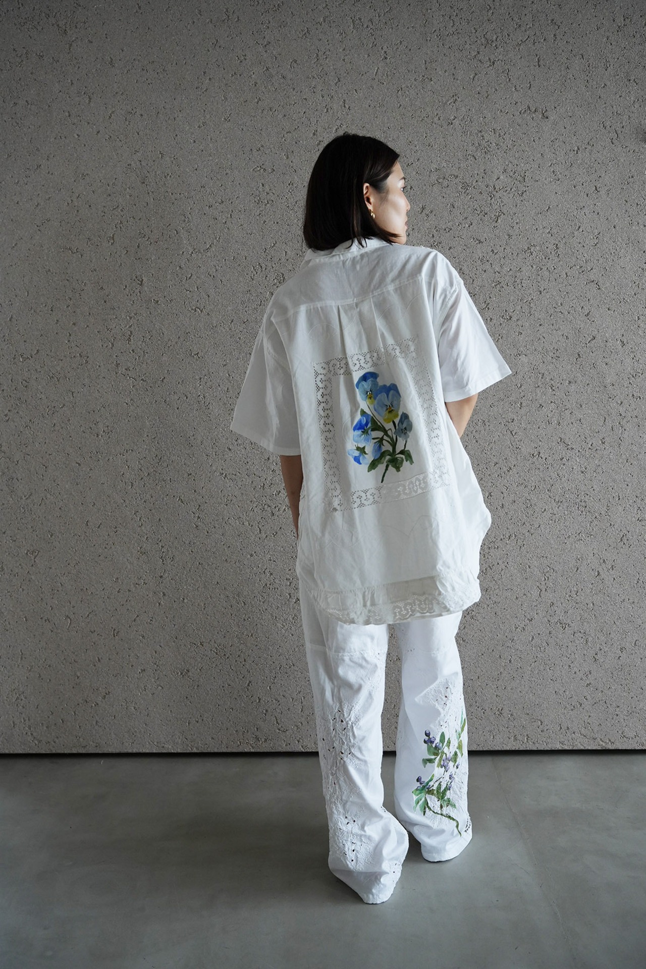 lace open collar shirt pansy echinacea