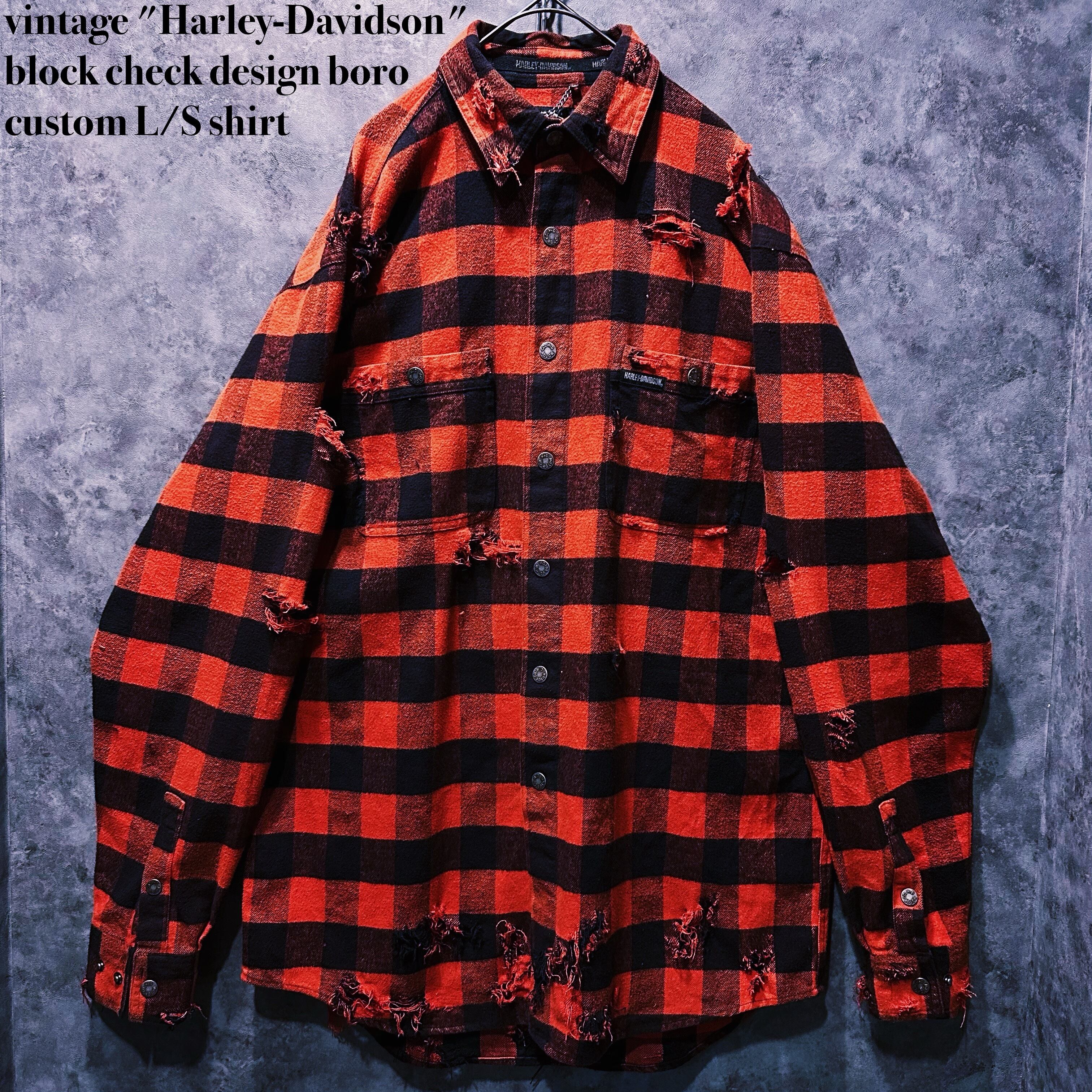 【doppio】vintage "Harley-Davidson" block check design boro custom L/S shirt
