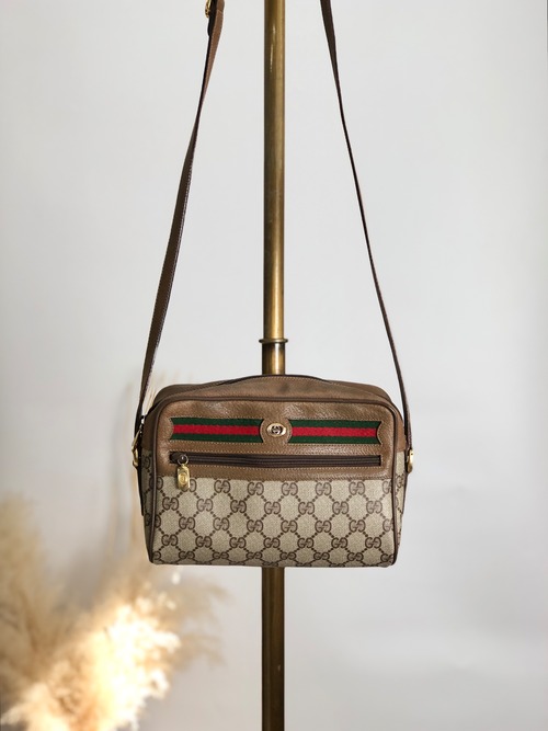 GUCCI グッチ シェリーライン ショルダーバッグ ブラウン GGロゴ PVC レザー vintage ヴィンテージ オールド wy7t88