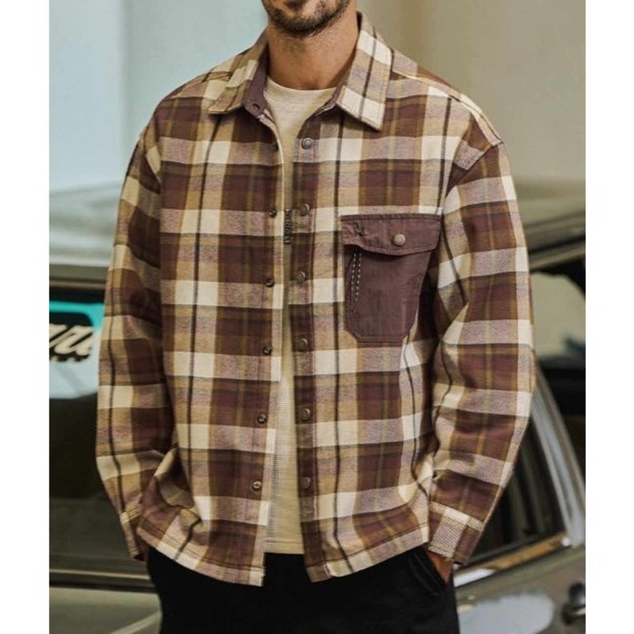 Checked Pattern Button-Down Long Sleeve Shirt ◇H0823