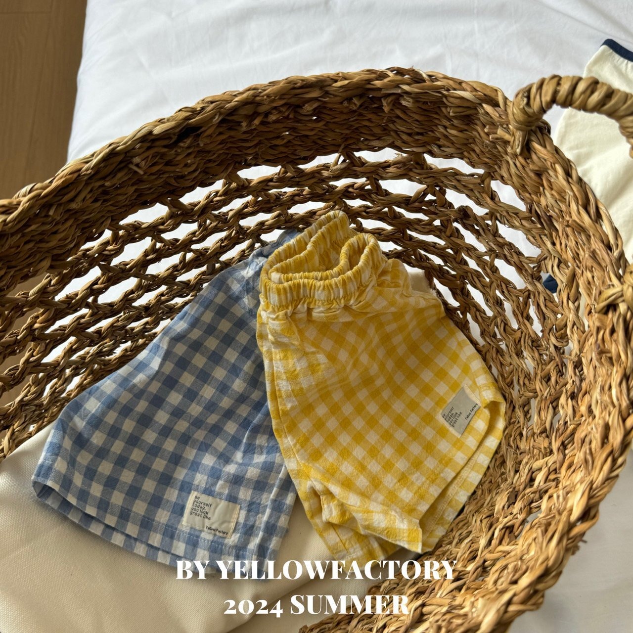 【 yellow factory】ギンガムナチュラルコットンショートパンツ 80〜120cm ブルー 240529 - 3