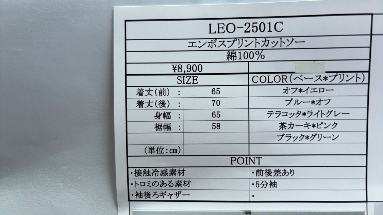 praia　エンボスプリントカットソー　LEO2501C