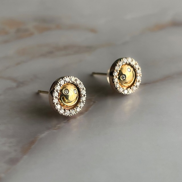K18 ×Diamond Nikkori Stud Earring & K10Ear Jacket / K18×ダイヤ ニッコリ・K10スタッドピアス イヤージャケット付（ペア）