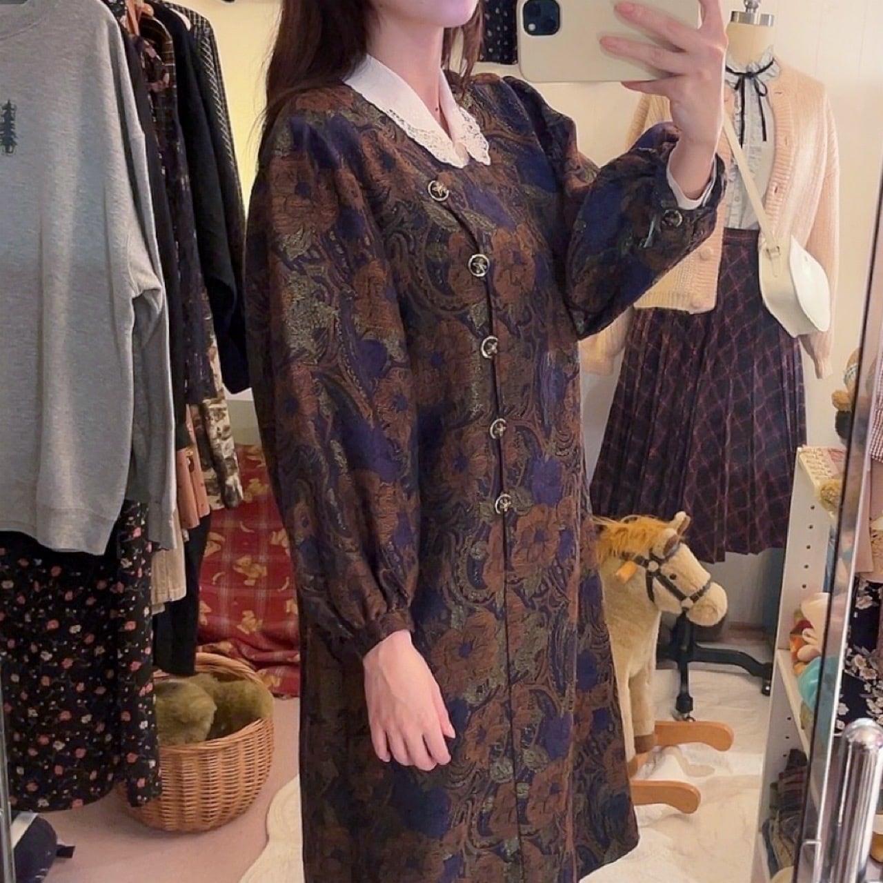 purple gold flower puff sleeve one-piece