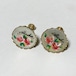 Vintage Flower Painted on Mother Of Pearl Souvenir Earrings