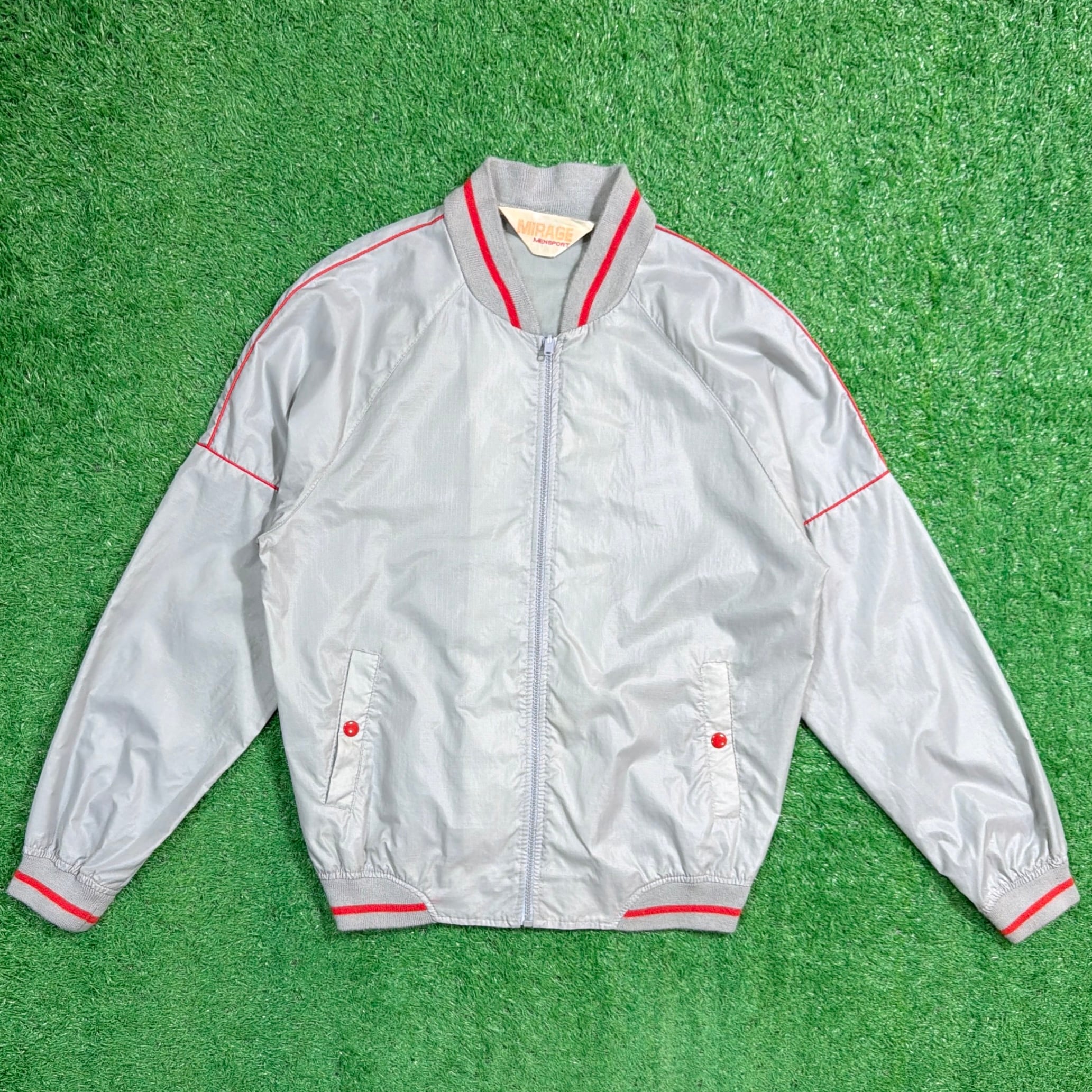 い*か様 90s  グレー ナイロンジャケット Men's】 80s - 90s リブ付き レトロデザイン ナイロンジャケット / 80