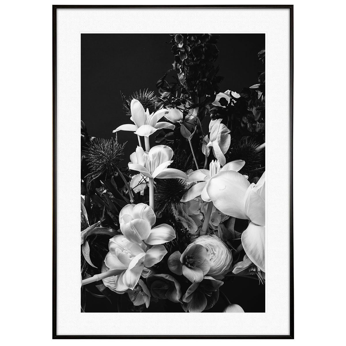 花写真 窓の前にある花瓶 インテリア モノクロアートポスター額装