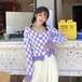 ✞ オータムVネックカラーチェック柄カーディガンニットセーター ジャケット 大人女子☆ ロング 秋物 ✞ゴスロリ SM ミリ 甘ロリ クラロリ 和ロリ エレガント 黒ロリ 姫ロリ 華ロリ BB-BB52348259722
