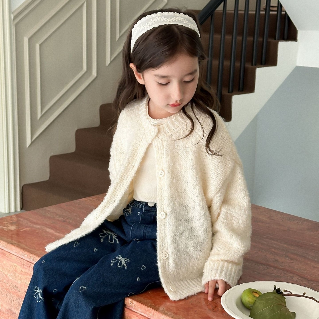 秋リボン長袖リブTシャツ3色