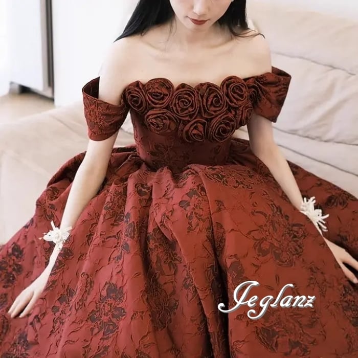 パーティ ドレス ワンピース 立体フラワー オフショル 編み上げ(MB314)ζ