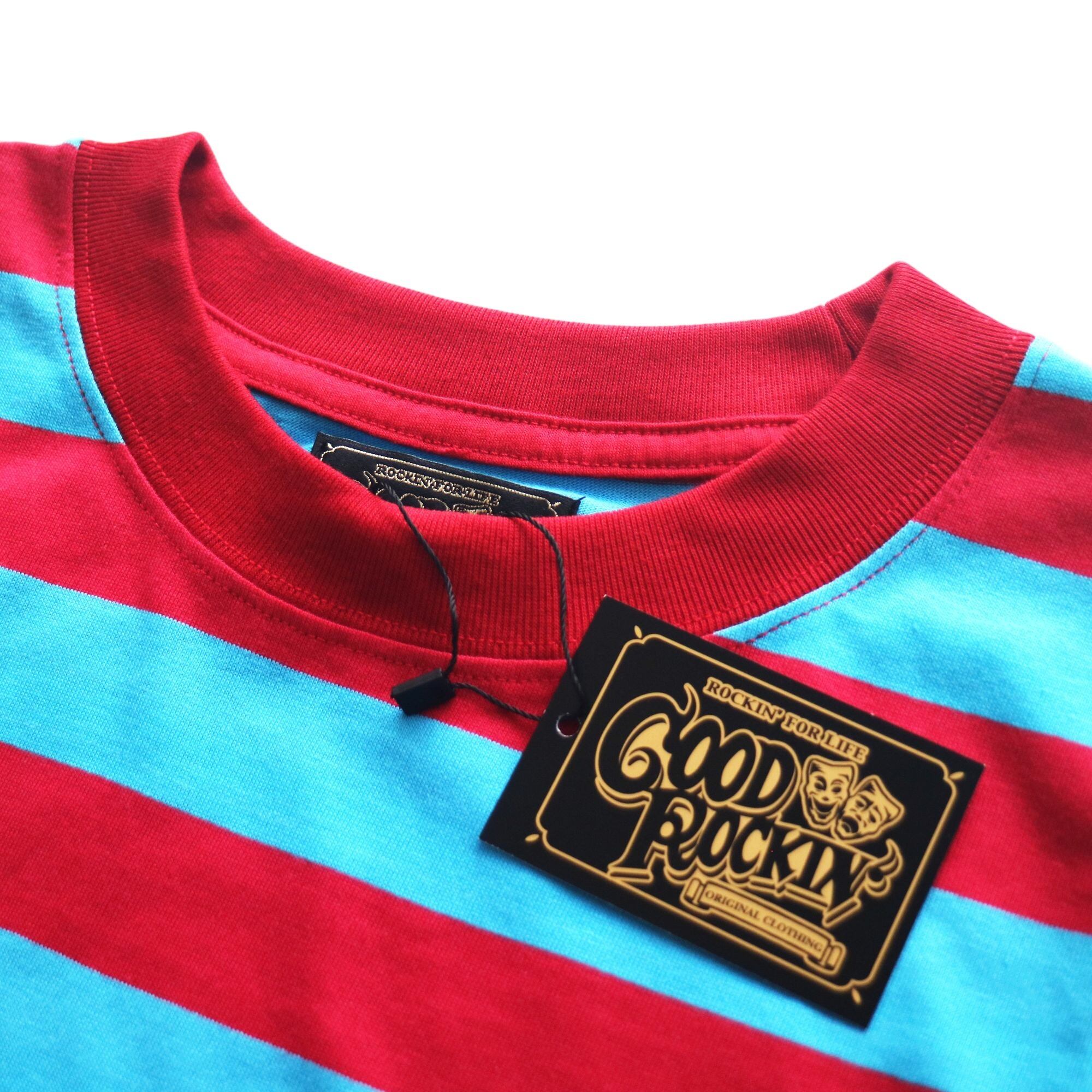 ロッキンストライプ Tシャツ レッド＆ターコイズ GOOD ROCKIN