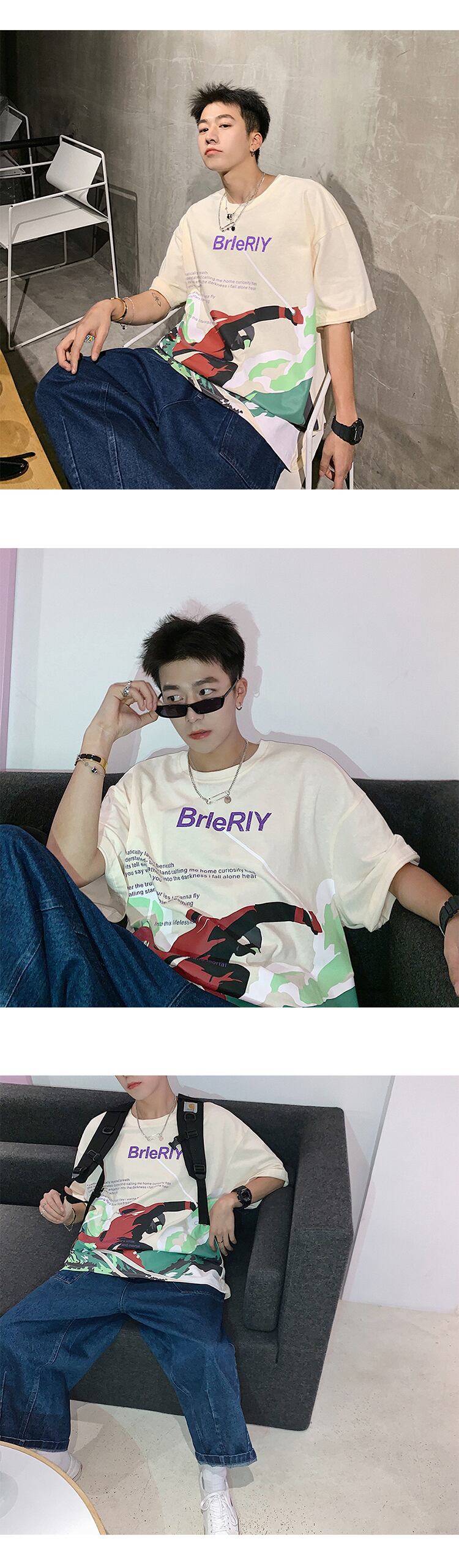 全3色 Tシャツ カットソー プリント カジュアル シンプル