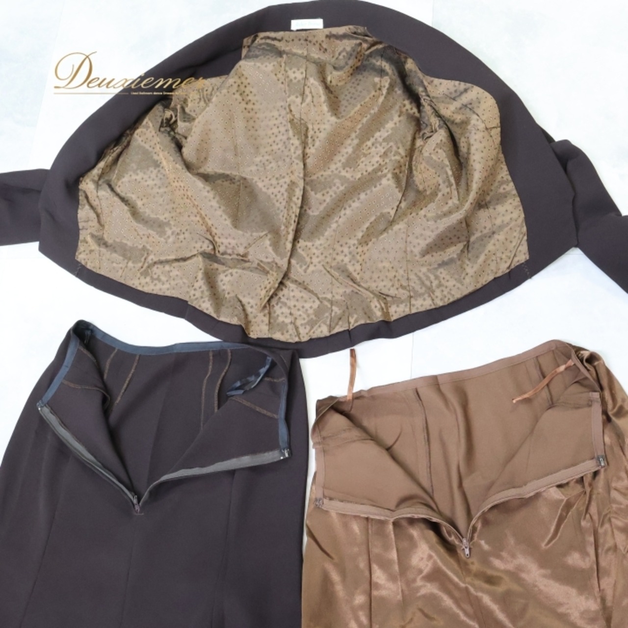 フラメンコ 衣装 ツーピース セットアップ ジャケット ファルダ スカート ペチコート 無地 茶色 atelier prima アトリエプリマ 綺麗 シンプル ダンス パーティ 発表会 フォーマル ブラウン系 クラシック スタイル エレガント レトロ 大人 ダンス衣装 上品 3点セット フォーマルウェア ショートジャケット スカートセット