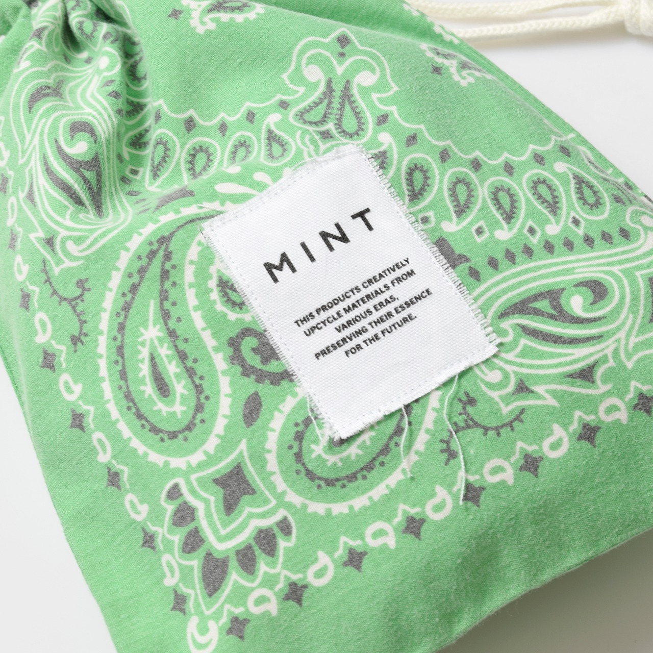 MINT ヴィンテージバンダナ 巾着ポーチ ライムグリーン Lサイズ