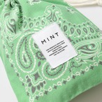 MINT ヴィンテージバンダナ 巾着ポーチ ライムグリーン Lサイズ