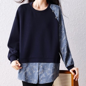JACQUARD CONTRAST ROUND NECK SLEEVE SWEATSHIRT M-18709