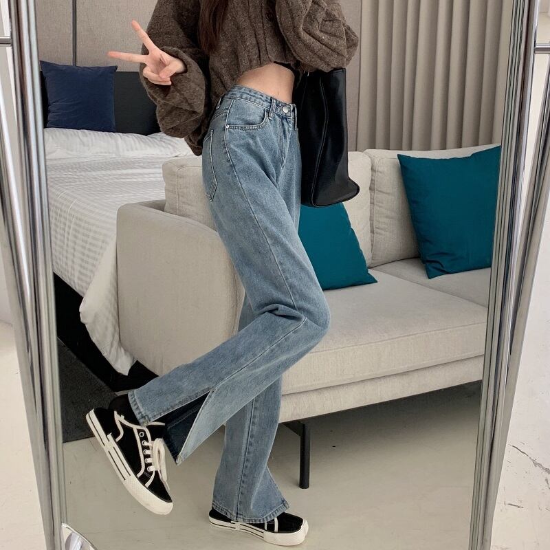 ジーンズ オータムウィンタースタンダードハイウェストウェストルーズ薄手 レトロ 秋物 冬物 1号婦人98351691040