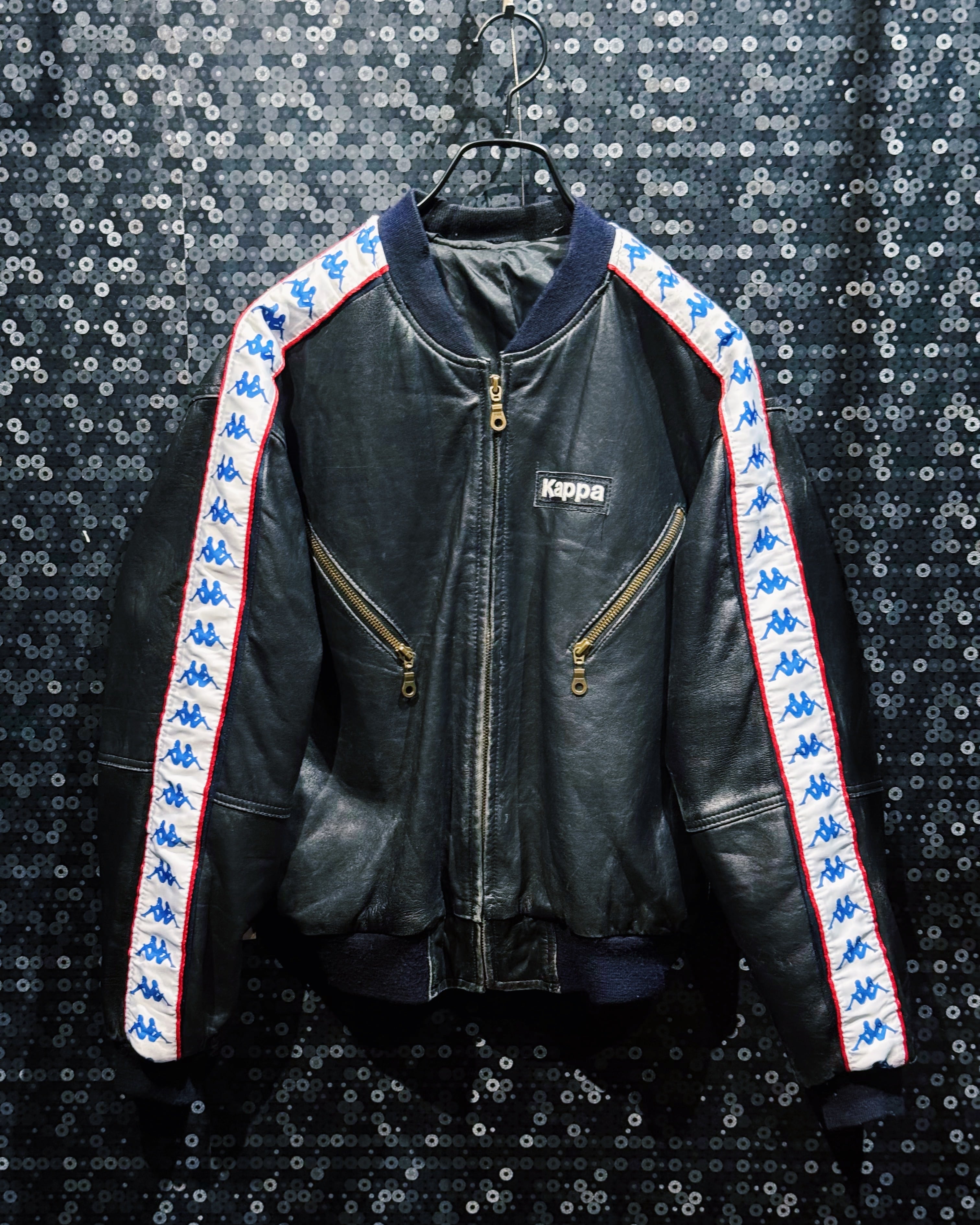 【ÆIEM】"Original Remake"Short-Length kappa Tape Leather Jacket