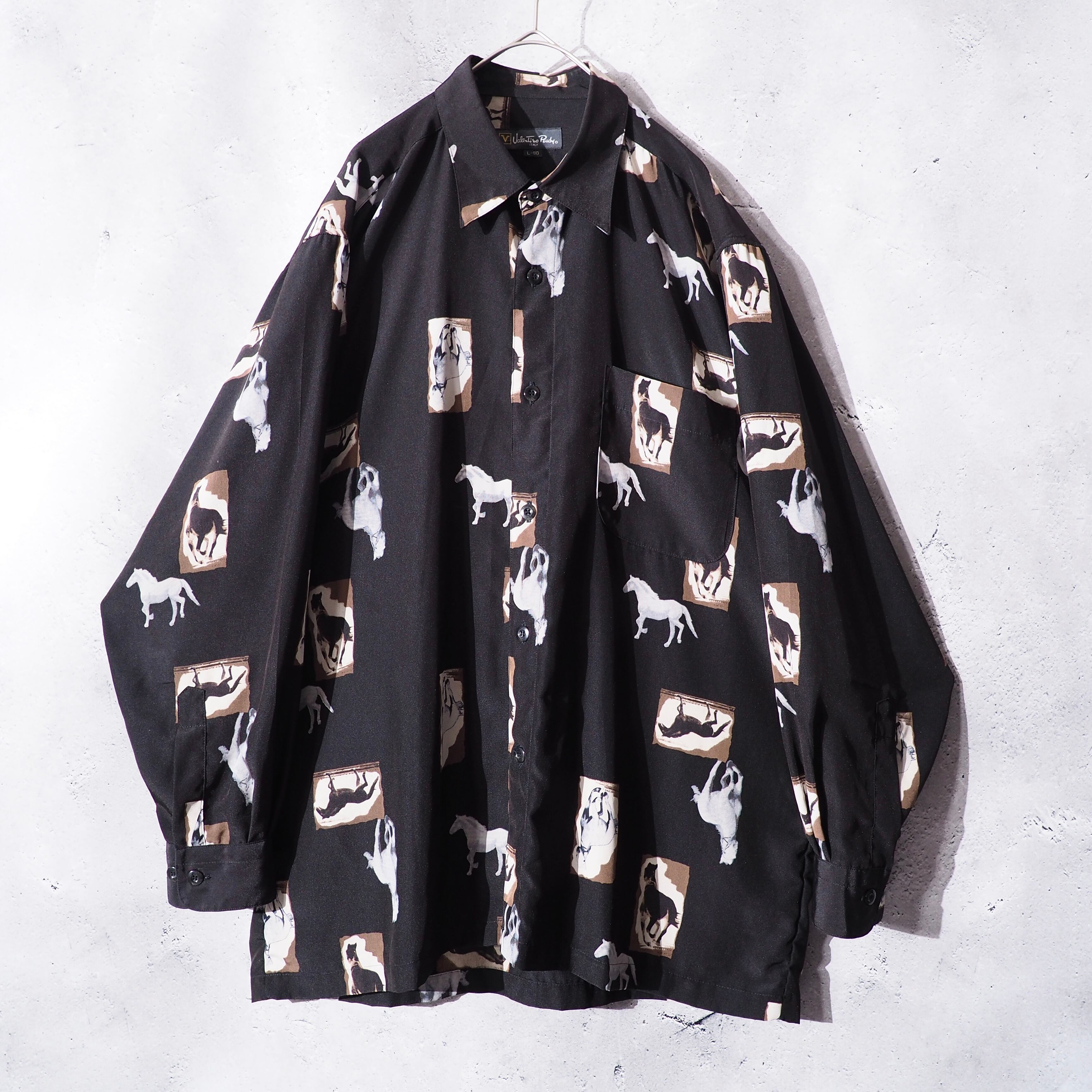 Horse animal printed black box silhouette drape shirt