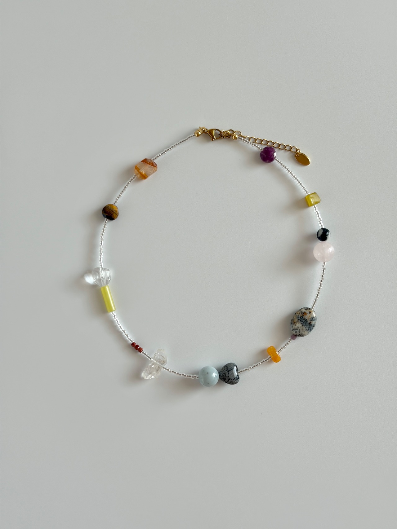 Multi Stone Clear Beads Necklace［BZN35］