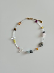 Multi Stone Clear Beads Necklace［BZN35］