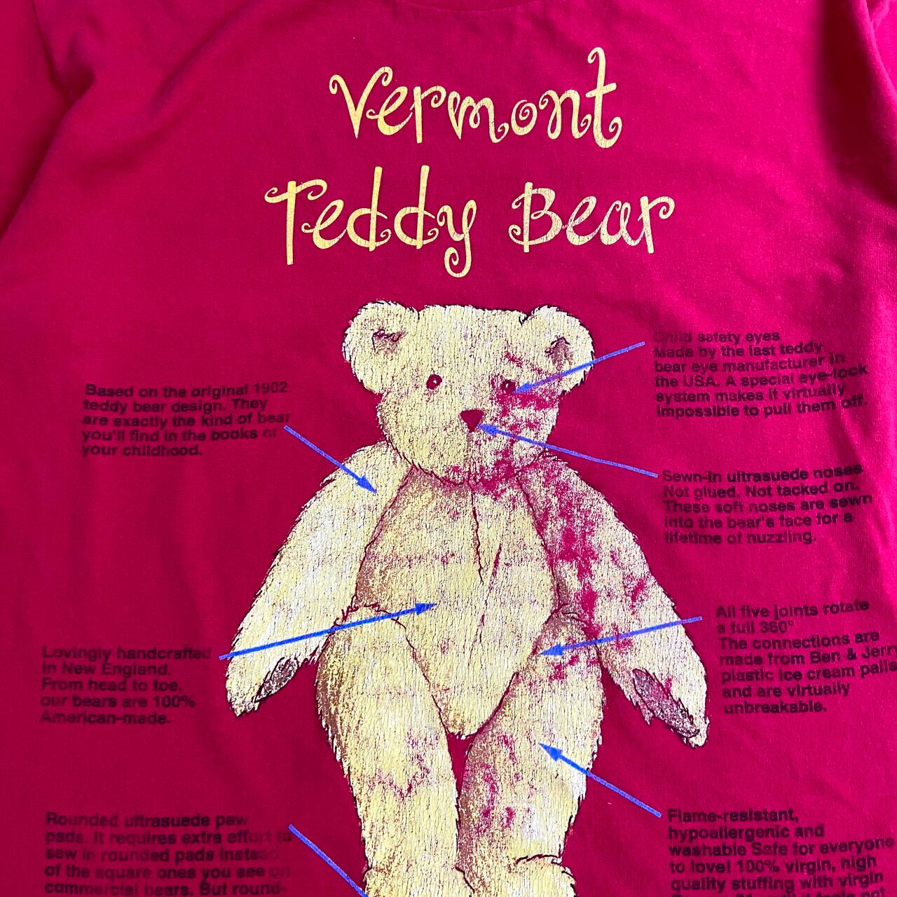 ビッグサイズ 90年代 USA製 VERMONT TEDDY BEAR テディベア アニマルプリントTシャツ ワンピース メンズ2XL相当 レディース  古着 90s ビンテージ ヴィンテージ 動物 熊 ぬいぐるみ シングルステッチ レッド 赤色 大きいサイズ ...