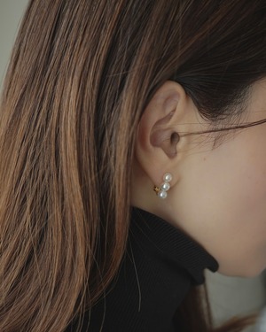 3連パールイヤリング／SV925-K18GP