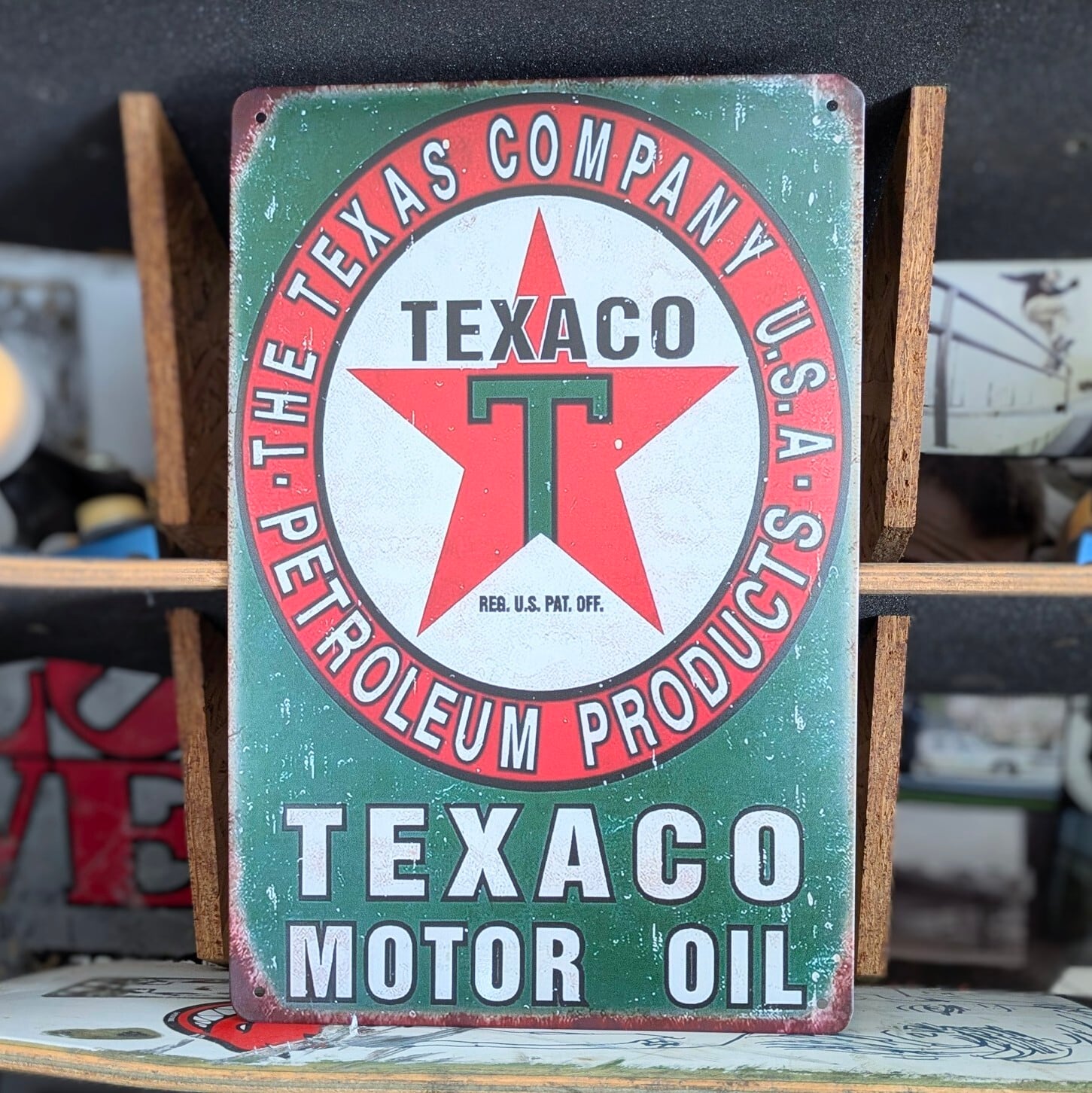 送料無料!ちょうどいいブリキ看板 【 TEXACO(テキサコ)】石油会社 / METAL SIGN / メタルサイン / ブリキ看板 / サインボード / ビンテージ加工〚アメリカン雑貨 アメトイ〛
