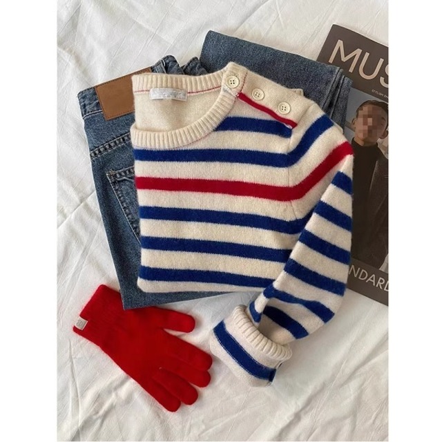 round neck stripe knit top　＜t101728＞