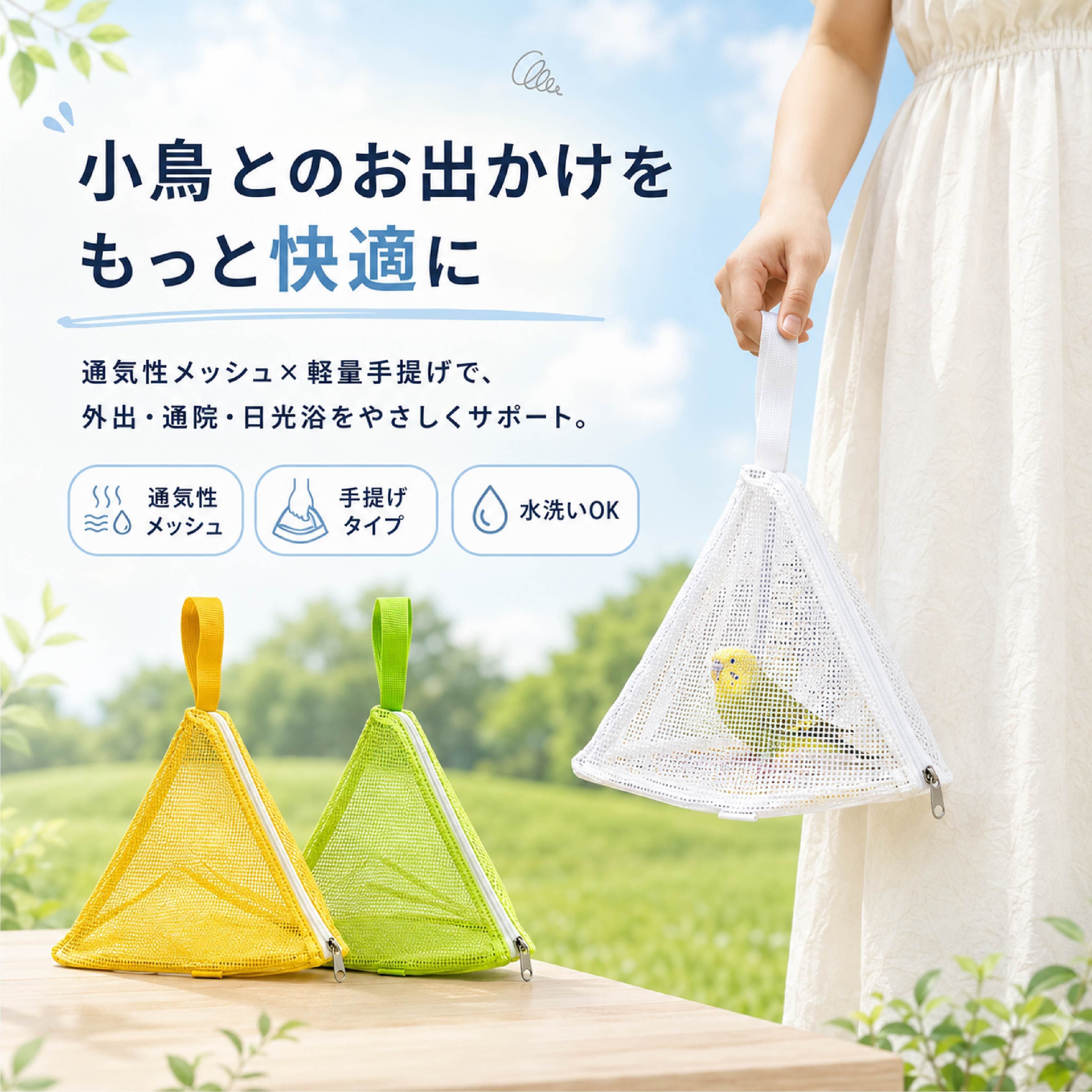 NY 909 . 小鳥用キャリーバッグ 三角メッシュバッグ 2個セット 鳥かご