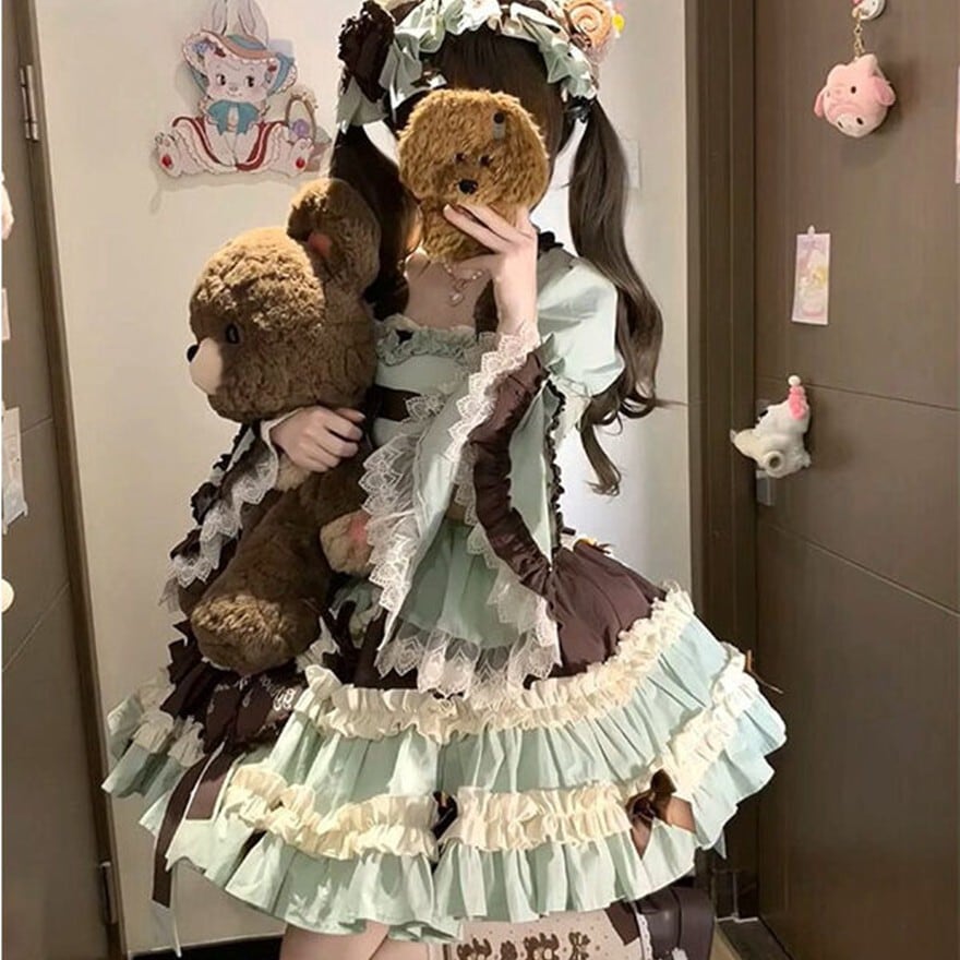 ミントチョコレート セットアップ プリンセスドレス 姫袖 ヘッドドレス付き