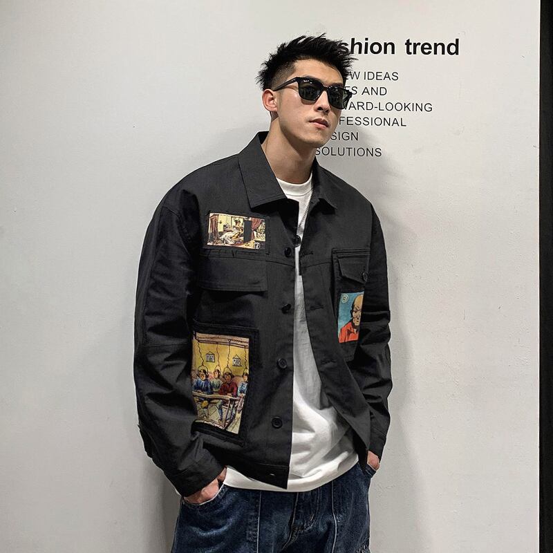 ジャケット スプリングプリント柄トップス 春物 ポケット多め マルチポケット Xu_Tailang62756137423