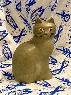 サイン入り　リサラーソン　スウェーデン製　猫　ネコ　陶芸　オブジェ　置き物　インテリア　陶器　グレイ　LISALARSON