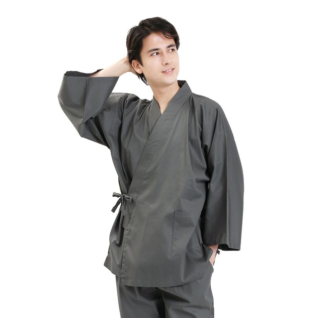 作務衣 上下セット メンズ M/L/LLサイズ ストレッチ グレー 単品