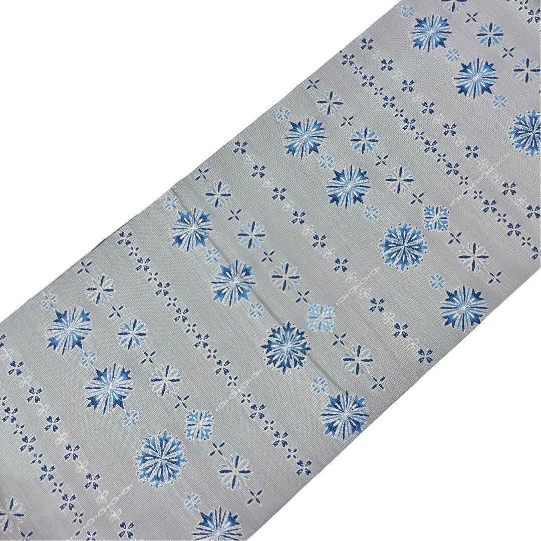 袋帯 リバーシブル 藍色の美しい幾何学模様 花織 ガード加工 O