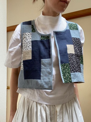 PATCHWORK VEST / BLUE × BEIGE