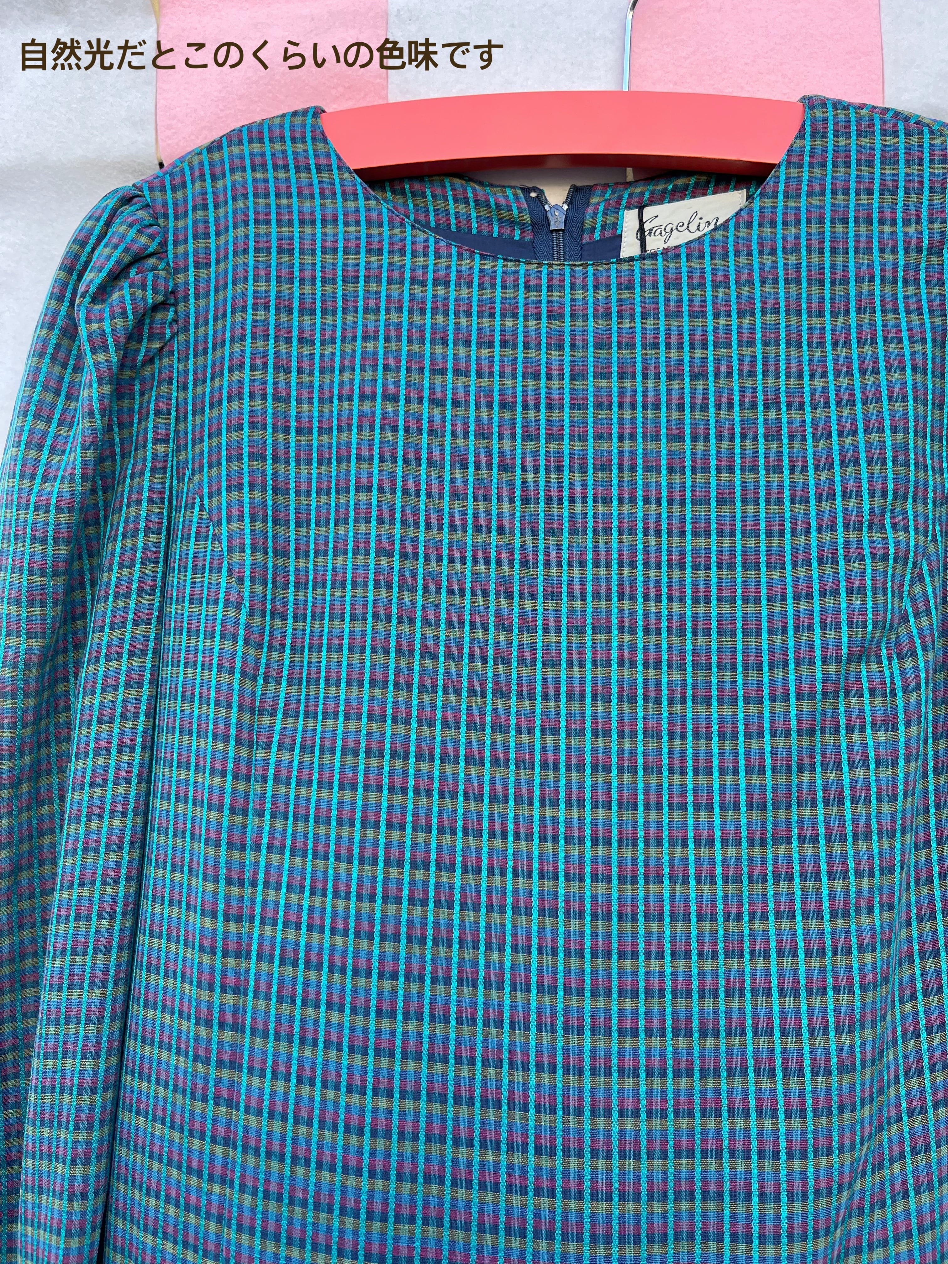 blue pink check low waist one-piece