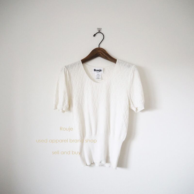 Rouje ルージ カットワーク半袖ニット トップス 白 36