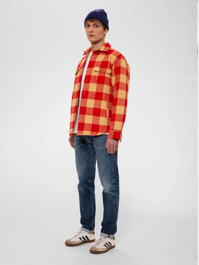 Nudie jeans 2023fall collection Glenn Padded Check Shirt Red チェックジャケット