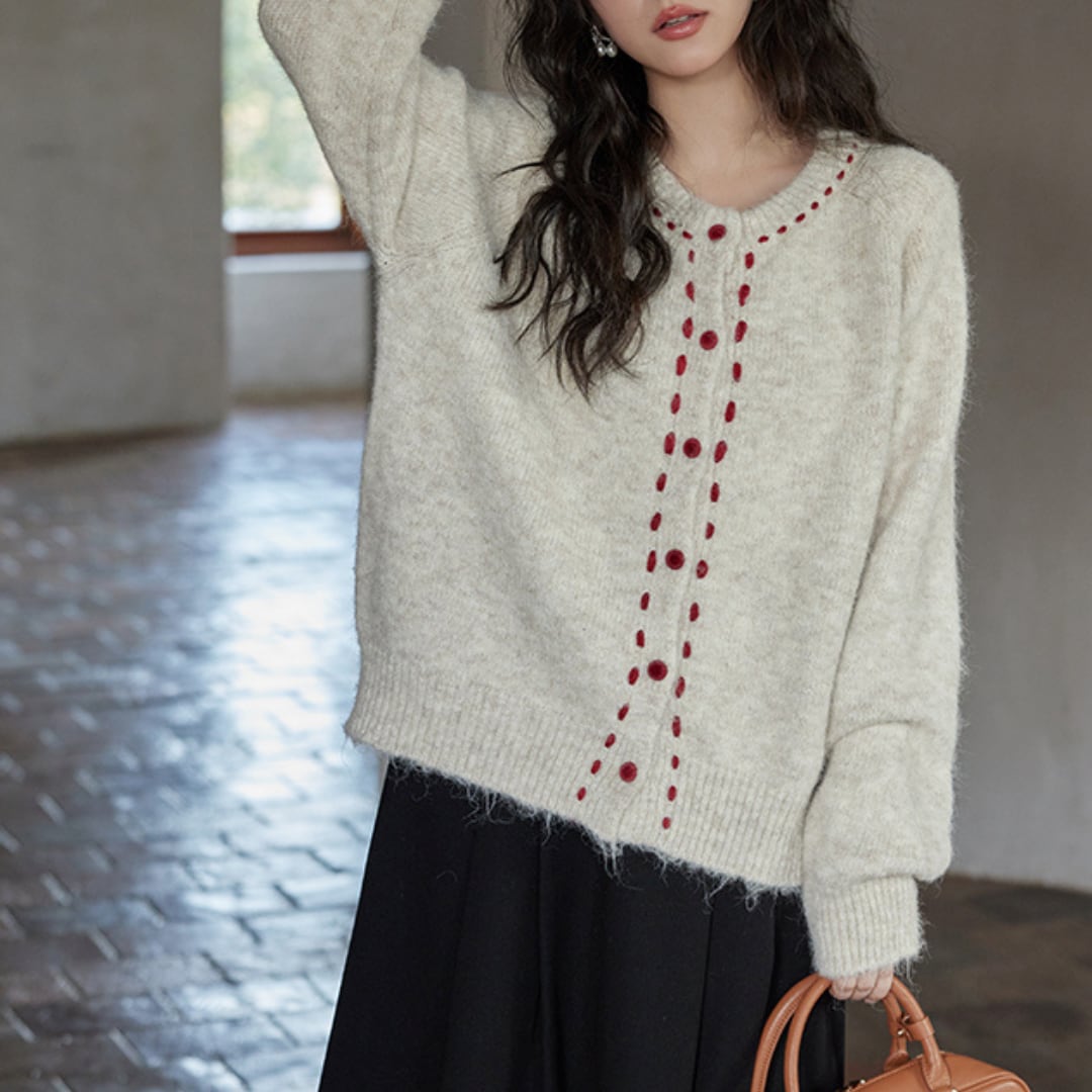 loose fitting chic round neck cardigan sweater
