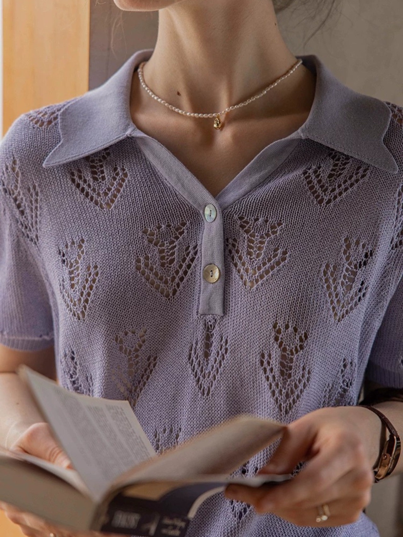 Ajourée Fleur Knit Polo F0740
