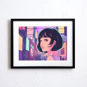 Bob Girl VII｜レトロでかわいい女の子のパステルアートポスター｜ガーリーでファンシーな雰囲気をつくるおしゃれ壁掛けアート｜お部屋を明るく彩る一枚A4ポスター