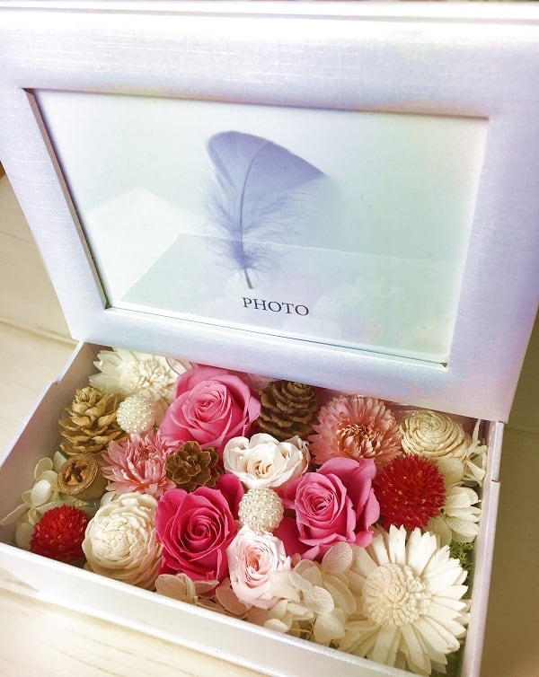 母の日】フォトフレームBOX プリザーブドフラワー Pink プレゼント お
