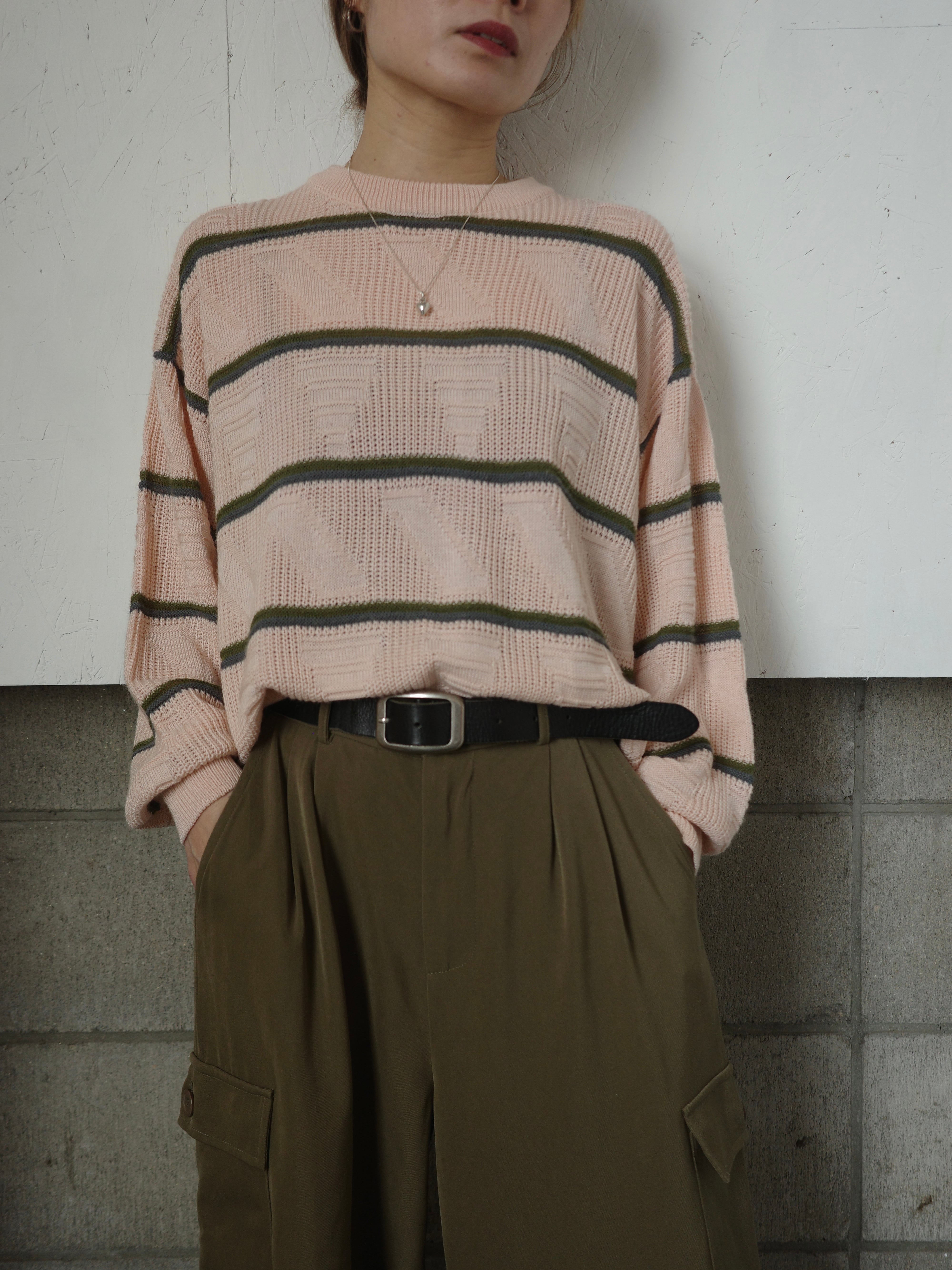 vintage>multi border pink knit | CherLife