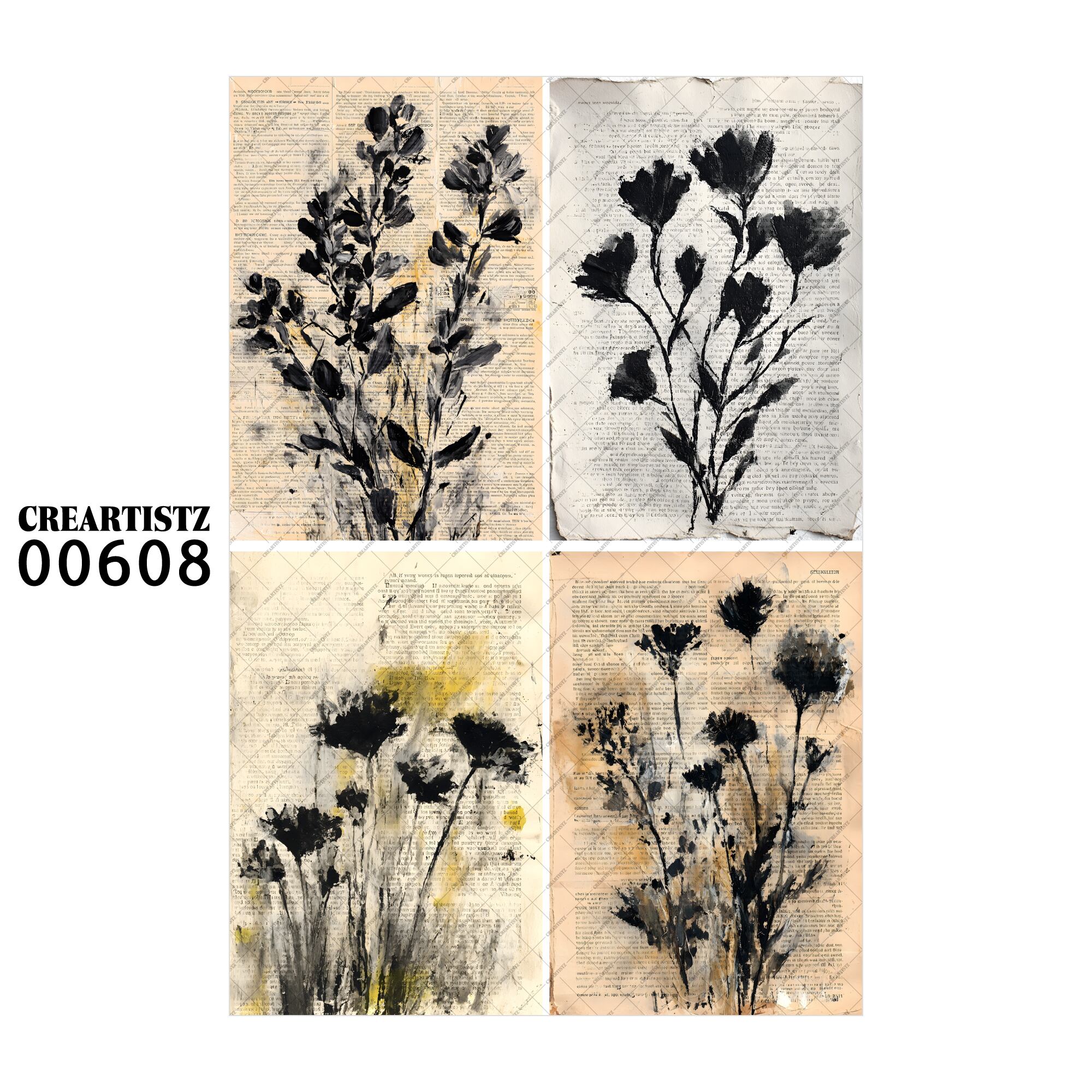 00608 背景 コラージュ素材 オリジナル 12枚セット (4種類×3枚) ペーパー/ステッカー CREARTISTZ