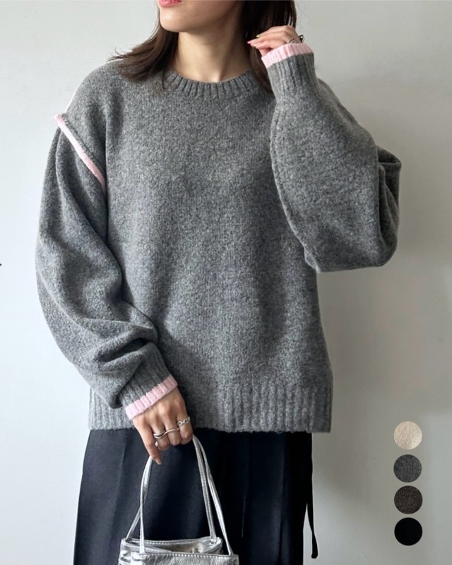 杢ストレッチ配色リンキングニットPO